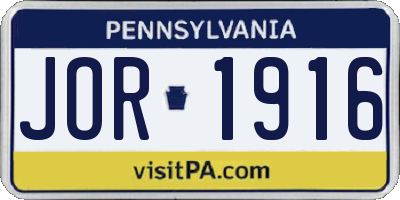 PA license plate JOR1916