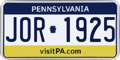 PA license plate JOR1925