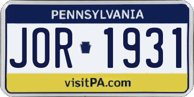 PA license plate JOR1931
