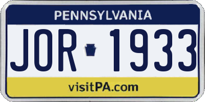 PA license plate JOR1933