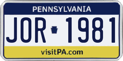 PA license plate JOR1981