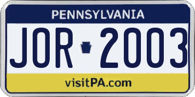 PA license plate JOR2003