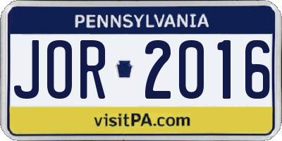 PA license plate JOR2016