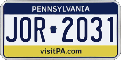 PA license plate JOR2031