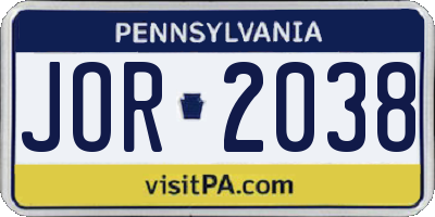 PA license plate JOR2038