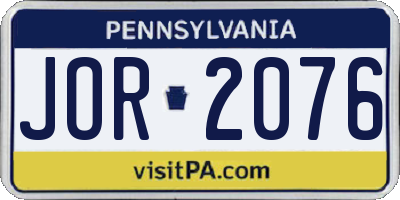PA license plate JOR2076