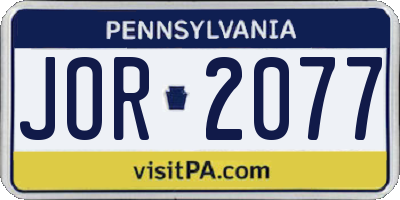 PA license plate JOR2077