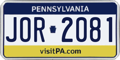 PA license plate JOR2081