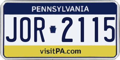 PA license plate JOR2115