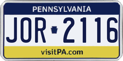 PA license plate JOR2116