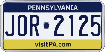 PA license plate JOR2125