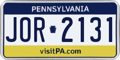 PA license plate JOR2131