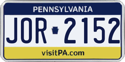 PA license plate JOR2152