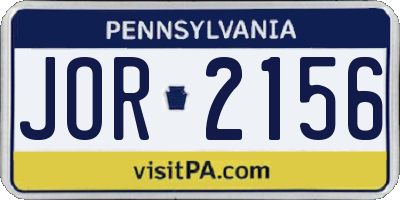 PA license plate JOR2156