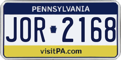 PA license plate JOR2168