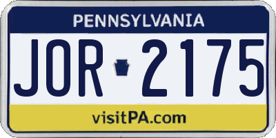 PA license plate JOR2175