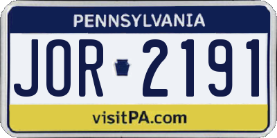 PA license plate JOR2191