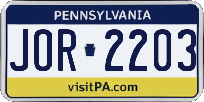 PA license plate JOR2203