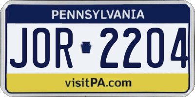 PA license plate JOR2204