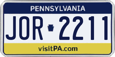 PA license plate JOR2211