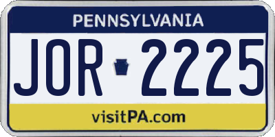 PA license plate JOR2225