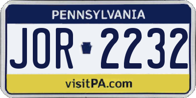 PA license plate JOR2232