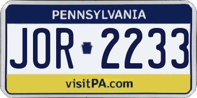 PA license plate JOR2233