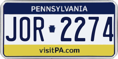 PA license plate JOR2274
