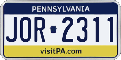 PA license plate JOR2311
