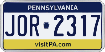 PA license plate JOR2317