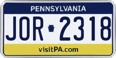 PA license plate JOR2318