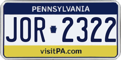 PA license plate JOR2322