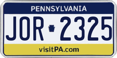PA license plate JOR2325