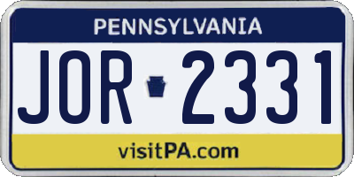 PA license plate JOR2331