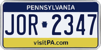 PA license plate JOR2347
