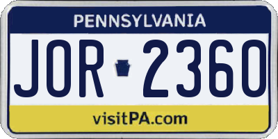 PA license plate JOR2360