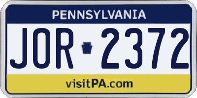 PA license plate JOR2372