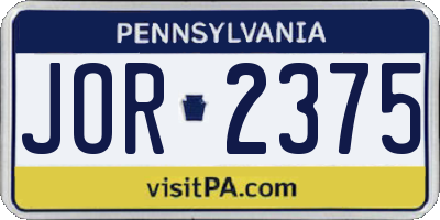 PA license plate JOR2375