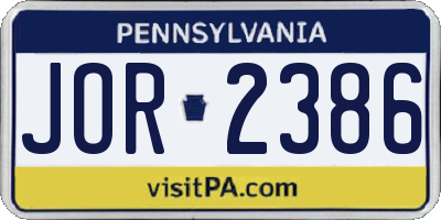 PA license plate JOR2386
