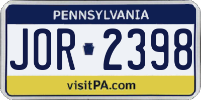 PA license plate JOR2398