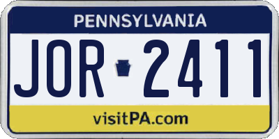 PA license plate JOR2411