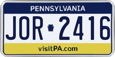 PA license plate JOR2416