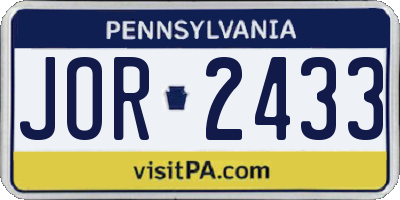 PA license plate JOR2433