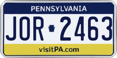 PA license plate JOR2463