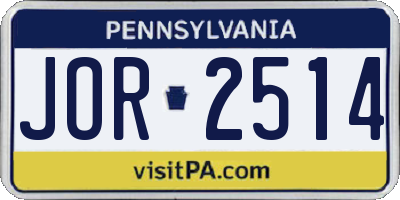 PA license plate JOR2514