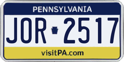 PA license plate JOR2517