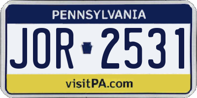 PA license plate JOR2531