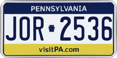 PA license plate JOR2536