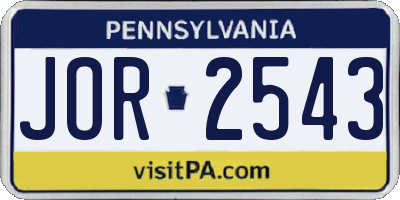 PA license plate JOR2543