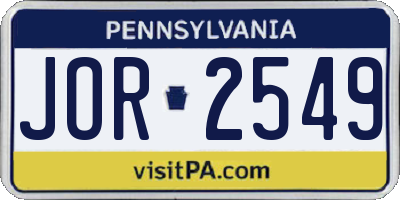 PA license plate JOR2549